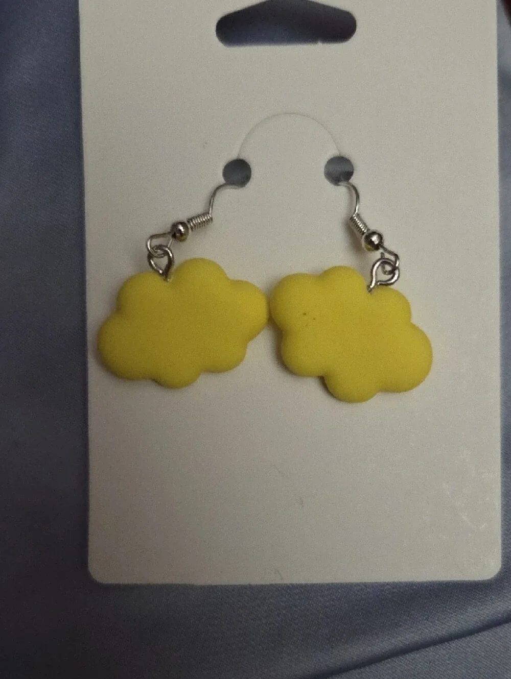 Earrings Yellow Cloud & Mint Duck Dangle - Cute NWOT